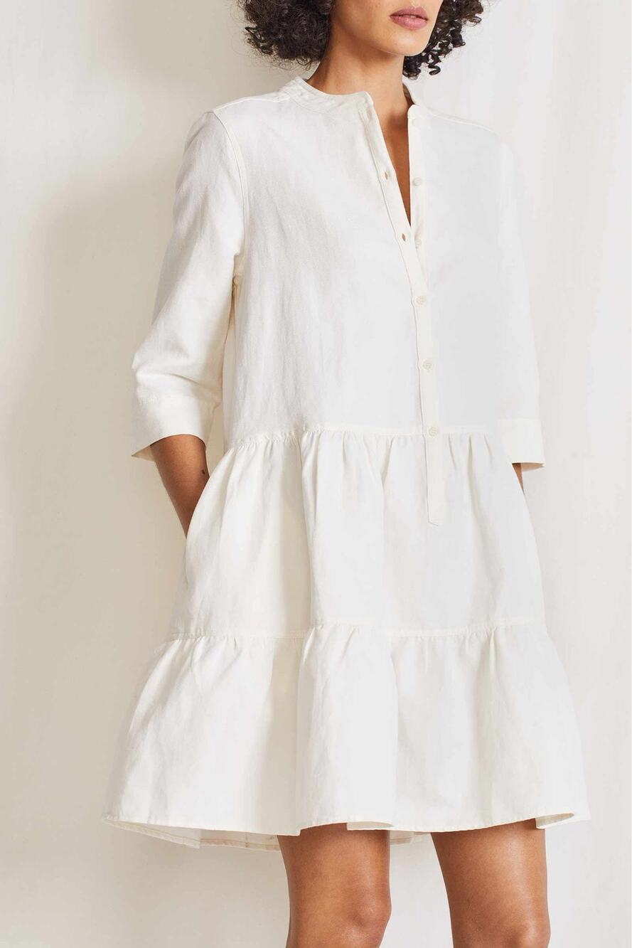 Apiece Apart Maurino Drop Waist relaxed tiered Mini Dress in cream WOMENS SMALL